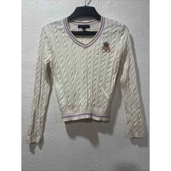 Social Scene Sweater Womens Small  V Neck  Cable Knit Tennis Cricket Preppy - Picture 1 of 12